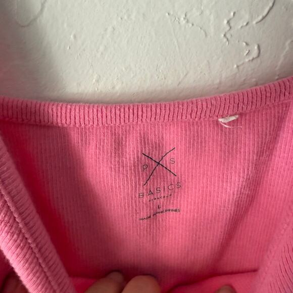 PS Basics PacSun Pink Ribbed Cami Tank Top Women’s Size L Lettuce Hem‎ Y2k Style - Picture 4 of 7